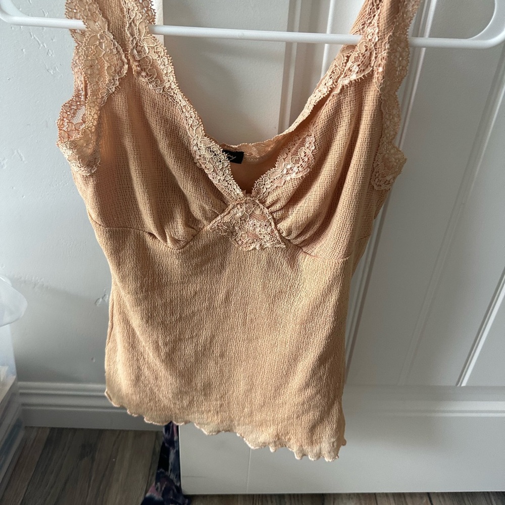 Ann Ferriday Tan Lace Fitted Camisole